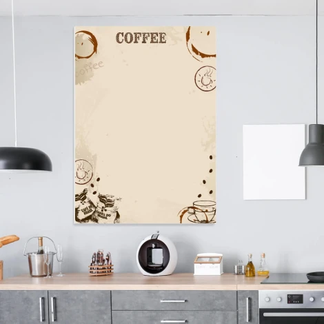 Tablica suchościeralna coffee 550 - Aranżacja w kuchni. Szare meble i jasne ściany