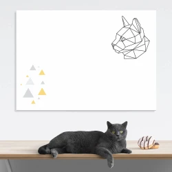 Tablica suchościeralna kot 458 - Wzór graficzny. Grafika przedstawia kontur kota w stylu geometrycznym oraz trójkąty