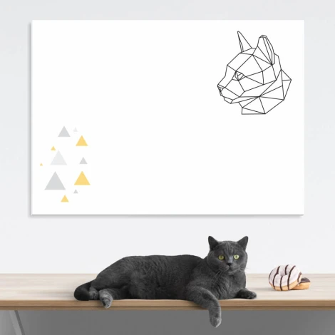 Tablica suchościeralna kot 458 - Wzór graficzny. Grafika przedstawia kontur kota w stylu geometrycznym oraz trójkąty