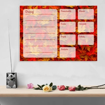 Tablica suchościeralna plan tygodnia jesienne liście 349