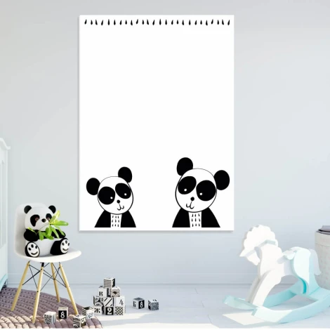 Tablica suchościeralna dla dzieci misie 435 - Wzór graficzny. Dwa czarne misie na białym tle z dużymi oczami