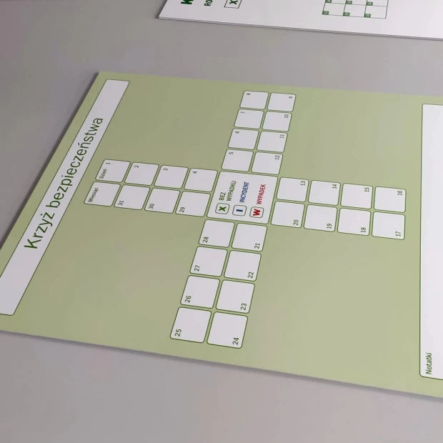 Tablica suchościeralna lean krzyż bezpieczeństwa 082 - Wzór graficzny. Grafika przedstawia krzyż z pustymi polami