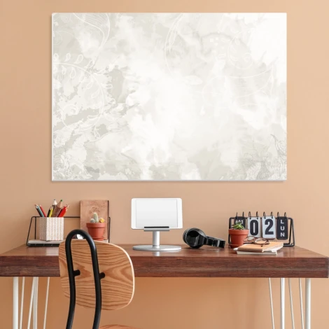 Abstrakcja tablica suchościeralna magnetyczna 079 - Aranżacja w biurze. Ściany w kolorze jasnobeżowym, meble drewniane