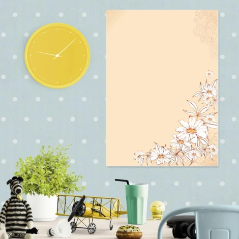 Białe kwiaty tablica suchościeralna magnetyczna 083 - Aranżacja w biurze. Ściany w jasnym kolorze z dodatkiem żółtych