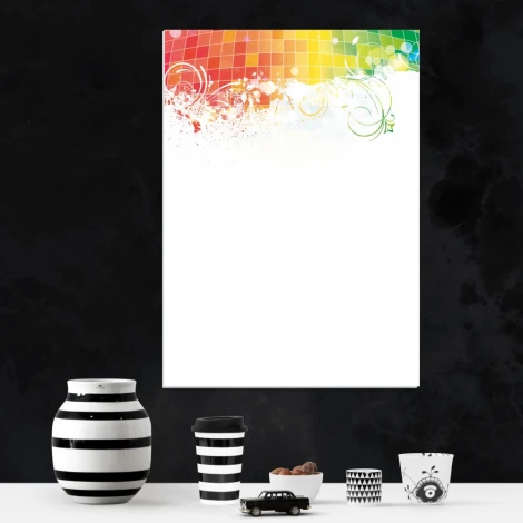 Kolorowe wzory tablica suchościeralna magnetyczna 099 - Wzór graficzny. Górna część z kolorowymi falami i kształtami, dolna