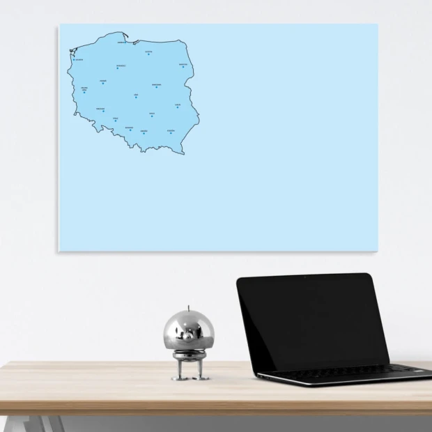 Magnetyczna tablica suchościeralna mapa Polski 241 - Wzór graficzny. Mapa Polski w konturze na niebieskim tle