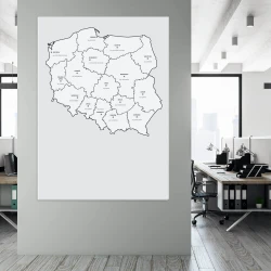 Magnetyczna tablica suchościeralna mapa Polski z podziałem na województwa 238 - Aranżacja w biurze. Ściany są jasne, a meble