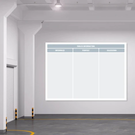 Tablica informacyjna magnetyczna suchościeralna 268 - Aranżacja w biurze. Ściany w jasnym kolorze, podłoga betonowa