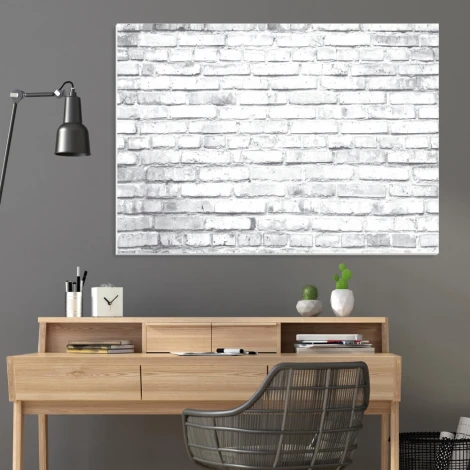 Tablica suchościeralna magnetyczna cegła 01X 066 - Aranżacja w biurze. Ściany w odcieniu szarości, meble w jasnym drewnie