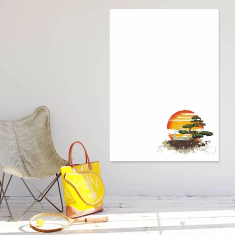 Bonsai tablica suchościeralna magnetyczna 103 - Wzór graficzny. Grafika przedstawia drzewo bonsai w kolorach pomarańczowym