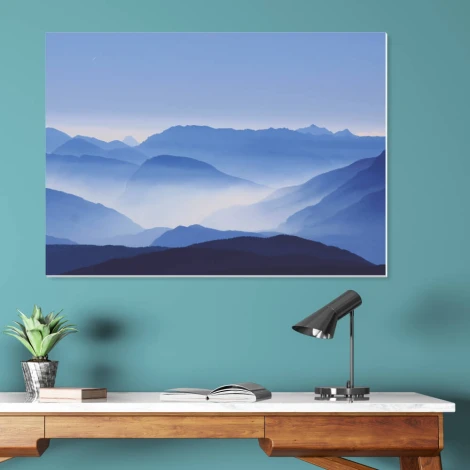 Tablica magnetyczna suchościeralna góry 218 - Aranżacja w biurze. Ściany w odcieniach niebieskiego, drewniane meble