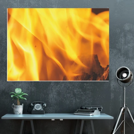 Tablica magnetyczna suchościeralna ogień 177 - Wzór graficzny. Grafika przedstawia dynamiczne płomienie w odcieniach żółci