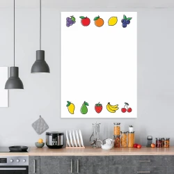 Tablica magnetyczna do kuchni suchościeralna warzywa i owoce 300 - Wzór graficzny. Na białym tle znajdują się kolorowe