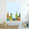 Tablica magnetyczna suchościeralna dla dzieci zamek 332 - Wzór graficzny. Kolorowe budowle w formie zamku, różne kształty