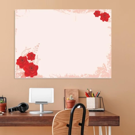 Tablica suchościeralna magnetyczna róże 01X 062 - Wzór graficzny. Róże w odcieniach czerwieni na jasnym tle