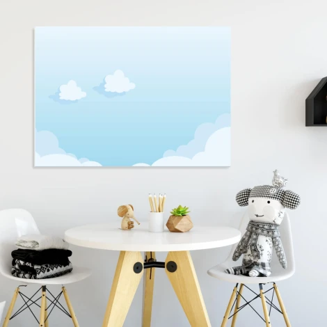 Tablica magnetyczna suchościeralna chmurki 339 - Aranżacja w jasnym pokoju. Ściany w odcieniach błękitu i bieli