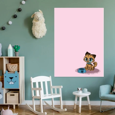 Tablica magnetyczna suchościeralna dla dzieci kot 467 - Aranżacja w pokoju dziecięcym. Ściany w kolorze zielonym, jasne