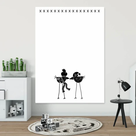 Tablica magnetyczna suchościeralna dla dzieci ptaszki 463 - Aranżacja w pokoju dziecięcym. Ściany w jasnym kolorze, meble