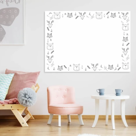 Tablica magnetyczna suchościeralna dla dzieci zwierzęta 485 - Wzór graficzny. Obrazek z rysunkami zwierząt i roślin