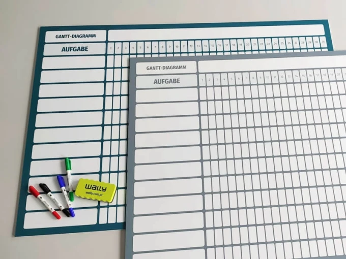 Diagram Gantta z podziałem na dni miesiąca tablica suchościeralna Lean 113 - Wzór graficzny. Prostokątne pola z siatką