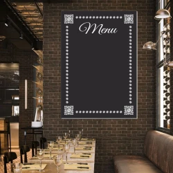 Tablica kredowa z nadrukiem menu 007 - Aranżacja w restauracji. Ciemne ściany i drewniane meble