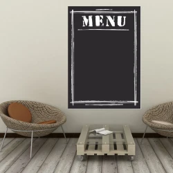 Tablica kredowa z nadrukiem menu 008 - Aranżacja w nowoczesnym wnętrzu. Ściany w jasnym kolorze, podłoga drewniana