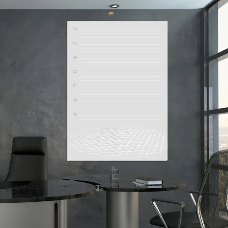 Tablica magnetyczna suchościeralna plan tygodnia 426 - Aranżacja w biurze. Ściany w ciemnym kolorze, nowoczesne meble