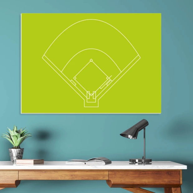 Tablica suchościeralna z nadrukiem boiska do baseballu we wnętrzu