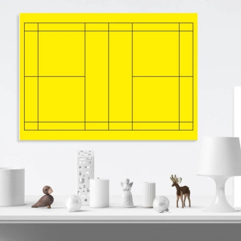 Tablica trenerska taktyczna suchościeralna 181 badmington - Wzór graficzny. Żółte tło z czarnymi liniami tworzy podział