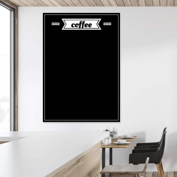 Tablica kredowa coffee 067 - Aranżacja w kawiarni. Jasne ściany i drewniane elementy w wystroju