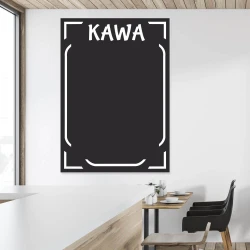 Tablica kredowa z nadrukiem cennik kawa 012 - Wzór graficzny. Prosta, czarna tablica z białymi ramkami i napisem KAWA