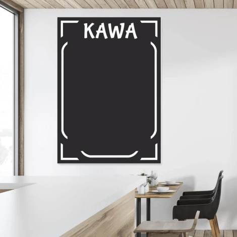 Tablica kredowa z nadrukiem cennik kawa 012 - Wzór graficzny. Prosta, czarna tablica z białymi ramkami i napisem KAWA