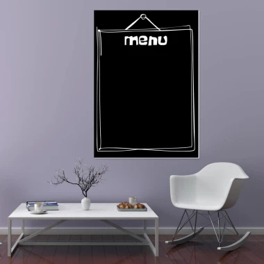 Tablica kredowa z nadrukiem menu 081 - Aranżacja w salonie. Ściany w odcieniu fioletowym, podłoga drewniana