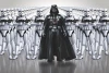 Fototapeta lord Darth Vader z armią 8-490 - Wzór graficzny. Postać Dartha Vadera w czarnym stroju, otoczona przez żołnierzy