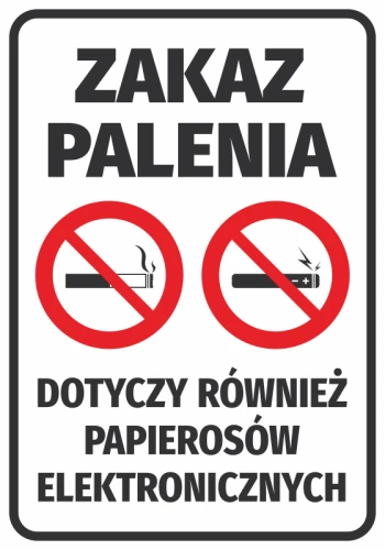 Naklejka Zakaz palenia, dotyczy również papierosów elektronicznych