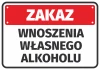 Naklejka Zakaz wnoszenia własnego alkoholu - Wzór graficzny. Czerwone tło z białym napisem w dużych literach