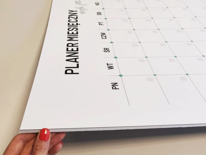 Tablica magnetyczna suchościeralna Planer miesięczny 469 - Wzór graficzny. Prosta siatka z nazwami dni i kwadratami