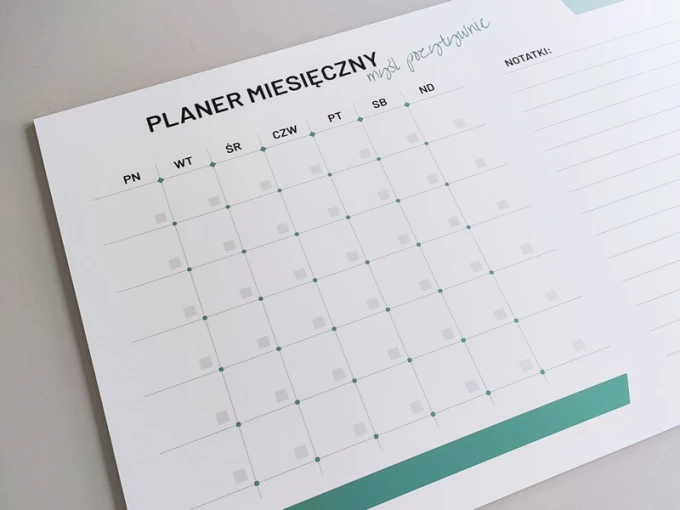 Tablica magnetyczna suchościeralna Planer miesięczny 469 - Wzór graficzny. Prosty układ z siatką, miejsca na dni tygodnia