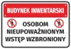 Naklejka Budynek inwentarski Osobom nieupoważnionym wstęp wzbroniony - Wzór graficzny. Czerwone tło z białym napisem