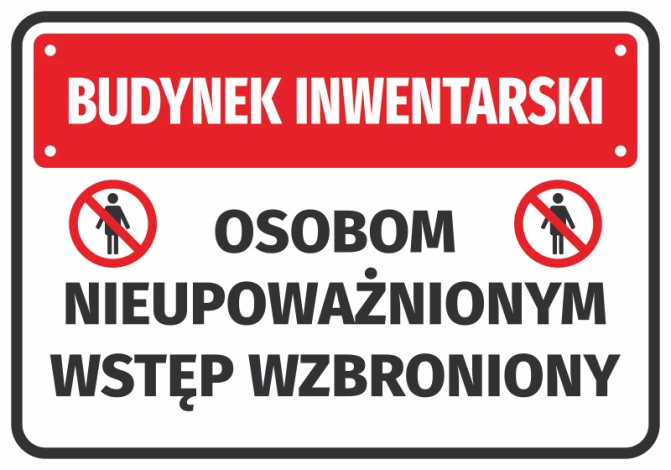 Naklejka Budynek inwentarski Osobom nieupoważnionym wstęp wzbroniony - Wzór graficzny. Czerwone tło z białym napisem