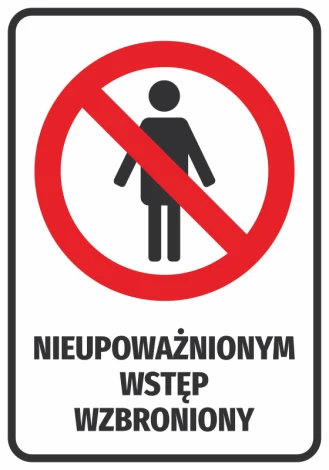 Naklejka Nieupoważnionym wstęp wzbroniony - Wzór graficzny. Czerwony okrąg z przekreśloną sylwetką człowieka na białym tle