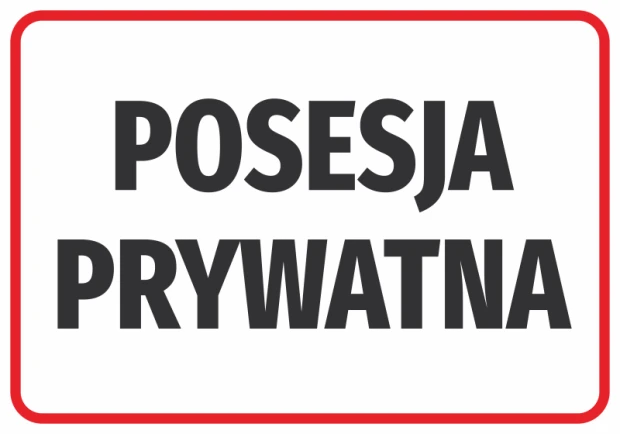 Naklejka Posesja prywatna N588 - Wzór graficzny. Duże, czarne litery na białym tle w czerwonej ramce
