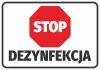 Naklejka Stop dezynfekcja N569 - Wzór graficzny. Czerwony ośmiokąt z białym napisem STOP i czarnym DEZYNFEKCJA