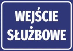 Naklejka Wejście służbowe - Wzór graficzny. Niebieskie tło z białym napisem WEJŚCIE SŁUŻBOWE