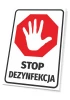 Tabliczka Stop dezynfekcja T580 - Wzór graficzny. Czerwony ośmiokąt z białą dłonią i napisem STOP DEZYNFEKCJA