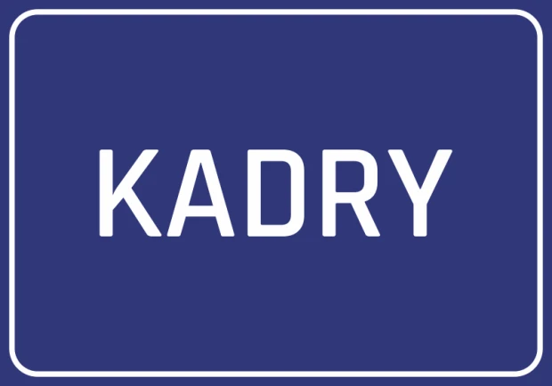Naklejka Kadry - Wzór graficzny. Niebieskie tło z białym napisem KADRY w dużych literach