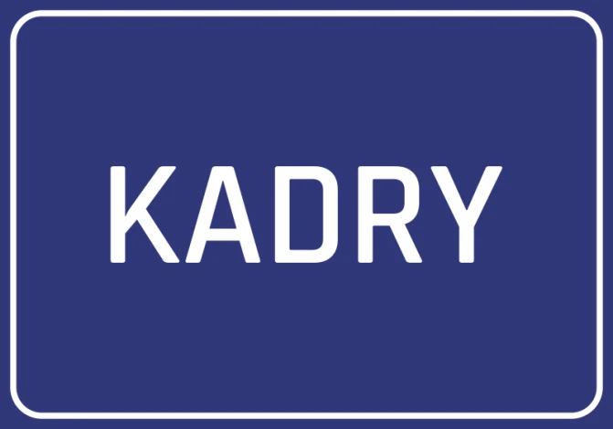 Naklejka Kadry - Wzór graficzny. Niebieskie tło z białym napisem KADRY w dużych literach
