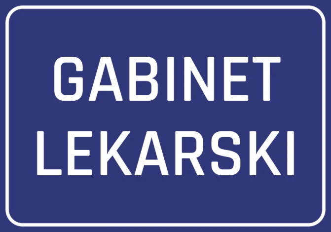 Naklejka Gabinet lekarski - Wzór graficzny. Niebieskie tło z białym napisem GABINET LEKARSKI