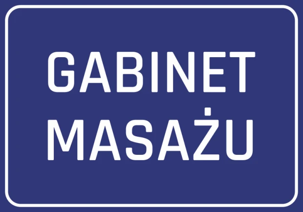 Naklejka Gabinet masażu - Wzór graficzny. Prosty, prostokątny kształt z białym napisem na ciemnym tle