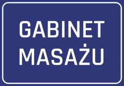 Naklejka Gabinet masażu - Wzór graficzny. Prosty, prostokątny kształt z białym napisem na ciemnym tle
